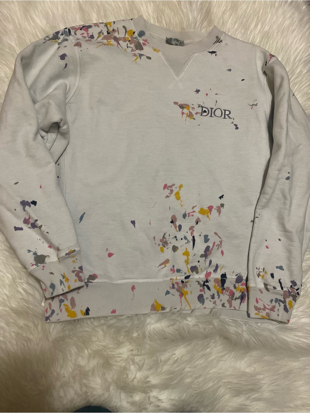 Dior White Paint-Splatter Logo Sweatshirt- Medium - Picture 4 of 12